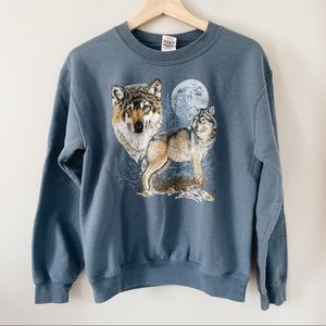 Vintage | 90’s Blue Wolf Design Sweatshirt